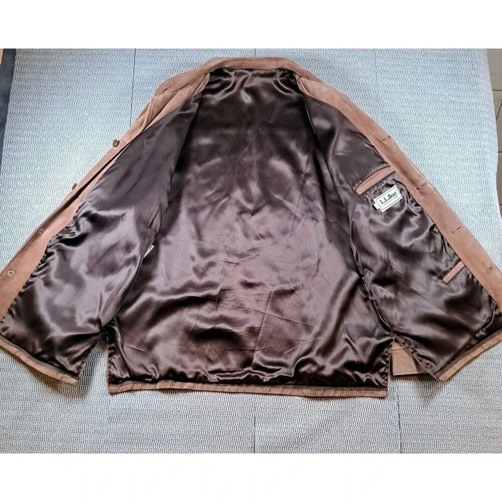 Vtg  LL Bean Men’s Suede Button Jacket Light Brown Sz 46 Leather 1970s Hippie